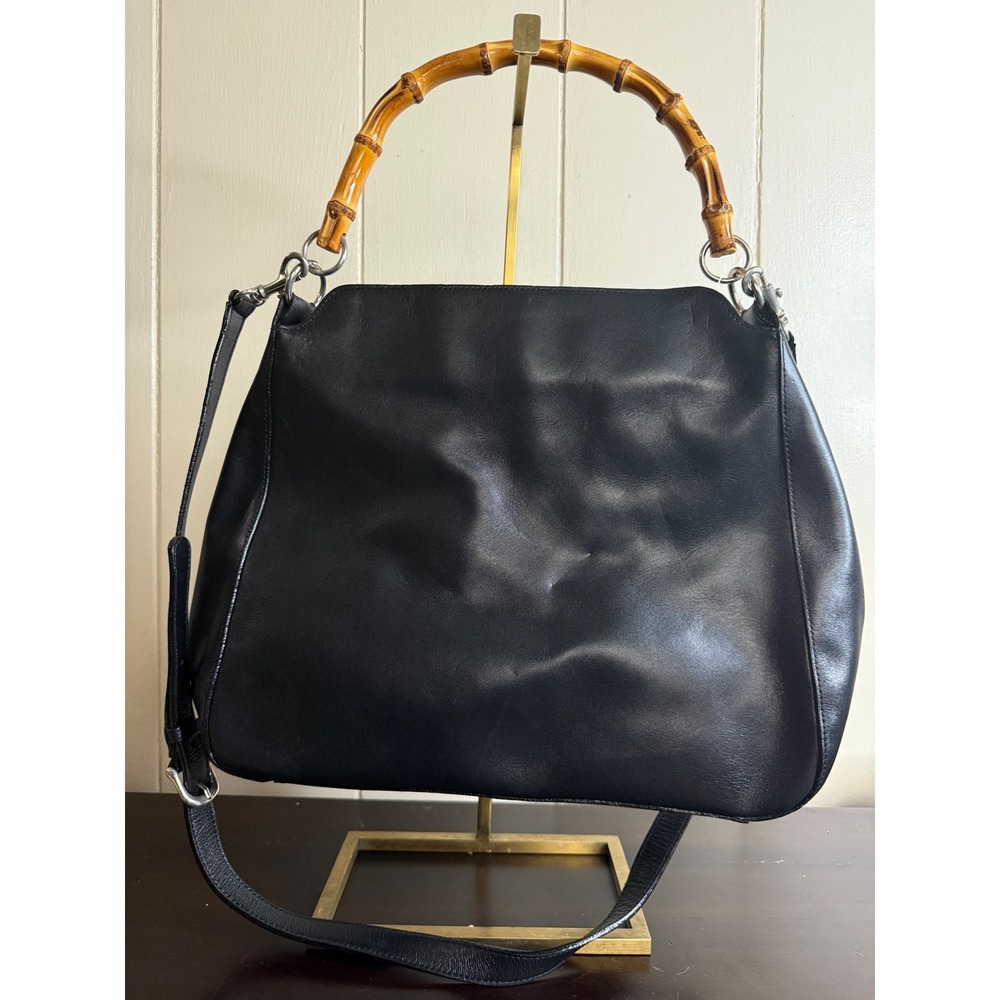 TWEEDS Leather Tote Handbag Women's Bamboo Handle & Crossbody Strap